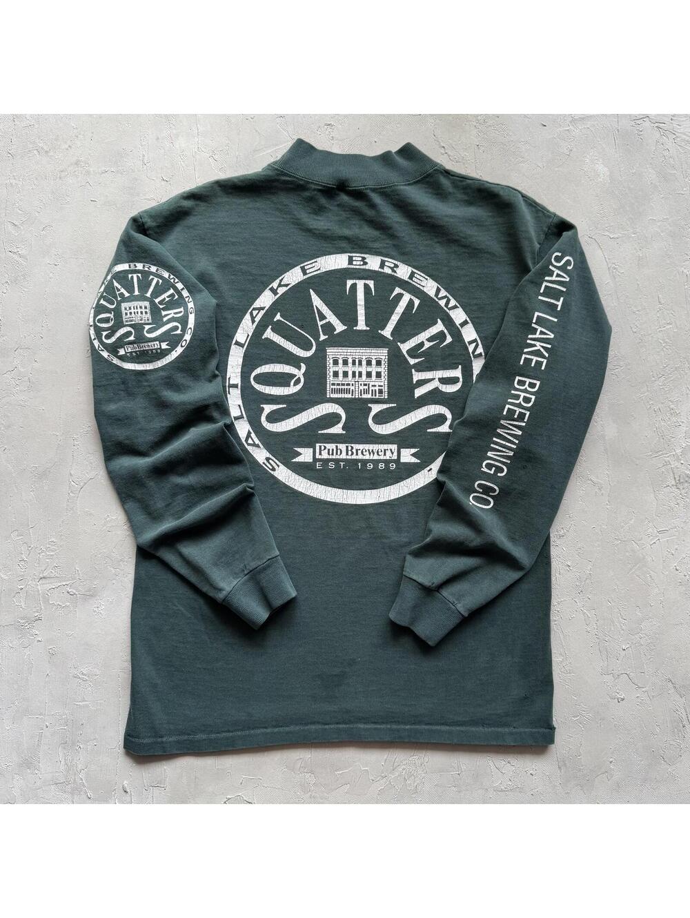 Vintage 1990s Squatters Pub Salt Lake City Utah Brewery Dark Green L/S T Shirt
